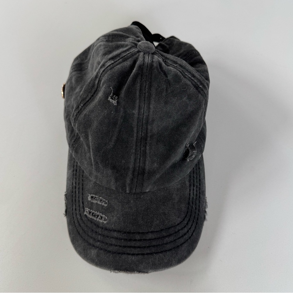 C.C Baseball Cap Dark Gray / Black Hat Distressed Adjustable Strap